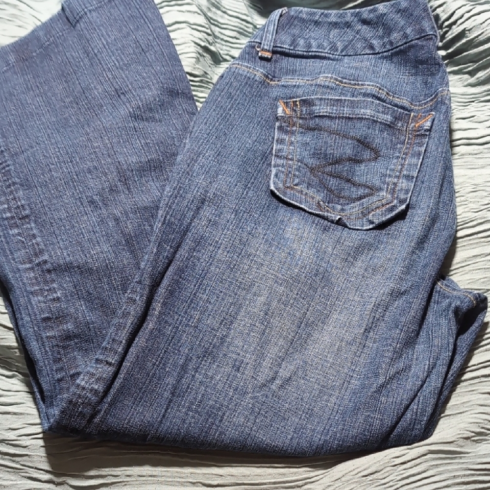 Seven7 Blue Straight Leg Jeans with Subtle Fading